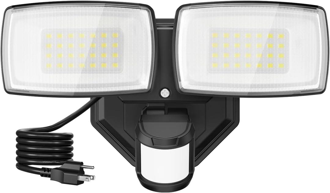 Onforu 32W Plug in Motion Sensor Lights Outdoor, 3200LM Motion Flood Light Dusk to Dawn, IP65 Waterproof Led Security Light Outside, 2 Heads Motion Activated Wall Light for Garage, Porch, Yard - Black