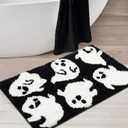 Estmy Cute Black Ghost Bath Mat Non Slip Washable 16x24 Spooky Funny Vintage Halloween Bath Rug Bathroom Decor, Soft Shaggy Microfiber Gothic Spirit Fall Halloween Bathroom Shower Floor Mat