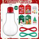 Tessco for you 48 Pcs Christmas Fillable Light Bulb Ornaments, 3.4 oz 100 ml Clear Plastic Light Bulb Jars with Cards & String for DIY Crafts, Candy, Juice, Xmas Tree Decoration, Party Favors