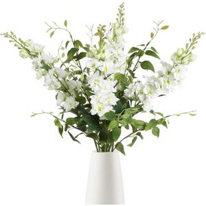 8PCS White Artificial Delphinium Flowers with Clematis Greenery Long Stem Flowers 29.5" Larkspur Artificial Flowers for Wedding Centerpieces Silk Flowers for Home Decor Indoor (White)