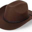Classic-Western-Cowboy-Hat Upturn-Brim Felt-Cowgirl-Hat Rodeo-Hats with Belt for Women Men (Fit for 22.4-23.2") (Brown)