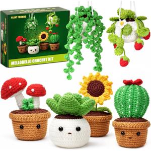 Crochet Kit for Beginners - 6 Styles Plant Crochet Kit with Step-by-Step Video Tutorials - Easy to Learn Beginner Crochet Kit for Adults - Amigurumi Knitting Arts and Crafts Hobbies Gifts for Women