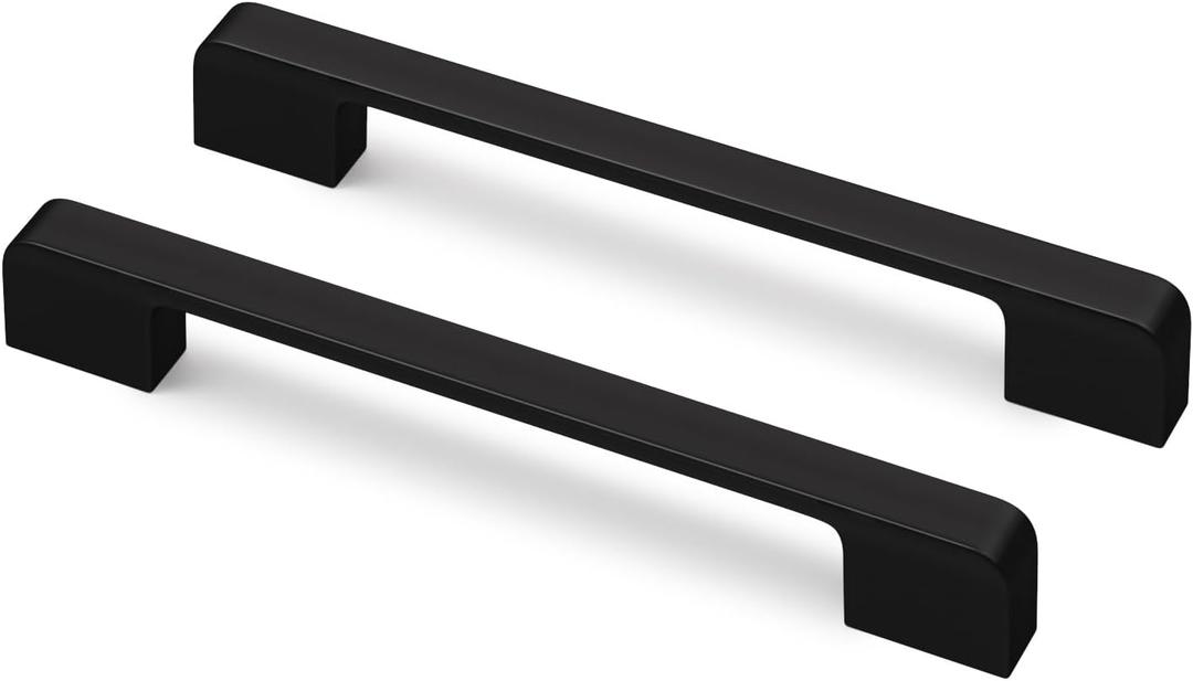 Rergy Cabinet Pulls Kitchen Handles for Cabinets, 10Pack Black 6-1/4inch Hole Center, Square Drawer Hardware Zinc Alloy Dresser Handle for Cupboard