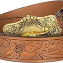 IZUS Western-Belts for Men Cowboy-Boy-Style Retro Cowgirl County Belt with 1.5"-wide Bull-Floral-PU-Strap Women Waist-Belts (Brown-2413a Buckle)