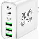 90W GaN USB C Charger Block,6-Port USB C Wall Charger Fast Charging 45W PD Power Adapter for iPhone 17Pro Max/Samsung Galaxy S24 Ultra/Tabs/MacBook Air/iPad Pro for Home Travel
