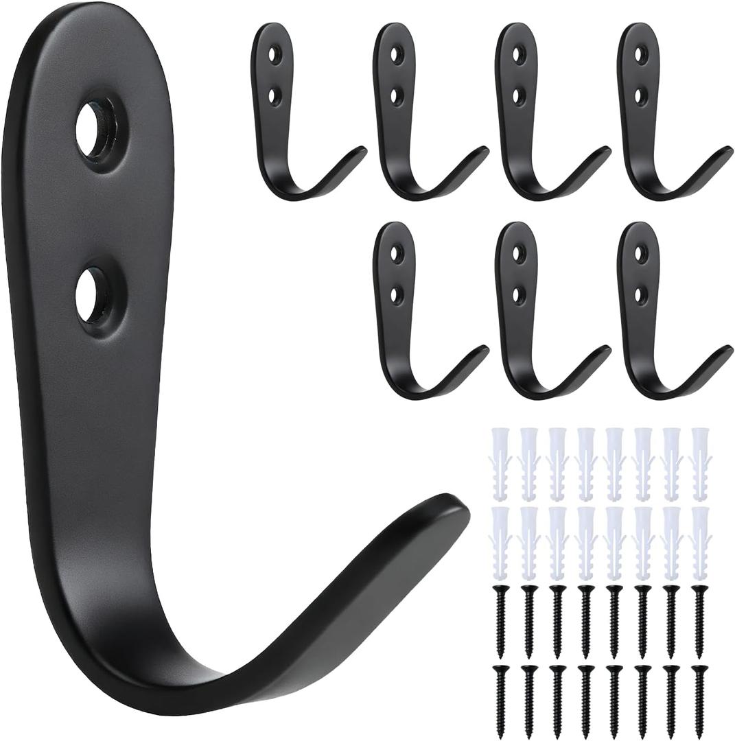 Stainless Steel Hooks for Hanging, Heavy Duty Hook, Wall Hooks Key Holder Wall Mount Hanger Coat Hook Garage Storage Screw Utility Hooks, 8 Pack (Black)