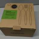 Gezond Compostable Paper Plates 250pcs Disposable Plates Heavy-Duty Paper Plates Biodegradable White Plates for Party Sugarcane Plates Cornstarch Forks Knives Spoons for 50 Guests