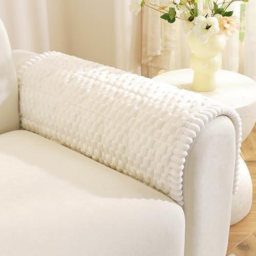 Royhom Couch Arm Covers, Fuzzy Arm Rest Covers for Sofa, Thick Chair Covers Armchair, Recliner Armrest Protectors for Pets, Dog Mat for Sofa Washable (White, 20 x 24 Inch, 2 Pieces)