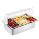 VEVOR Countertop Food Serving Display Container, 5 Pan Stainless Steel Food Serving Tray, Buffet Condiment Dispenser Display Rack with Clear Lid & 3 Freezer Boxes, for Restaurant Hotel Kitchen Party
