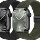 Braided Stretchy Bands with Magnetic Clasp Compatible for Apple Watch Band 38mm 40mm 41mm 42mm 44mm 45mm 46mm 49mm Women Men, Nylon Sport Solo Loop for iWatch Series 11 10 9 8 7 6 5 4 3 Ultra 3 2 1 SE (Olive/Black)