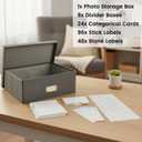 Linen Photo Storage Box with Dividers & 8 Sorting Bins, Holds 1700 4x6 Pictures, Memory Keepsake Organizer for Photos, Cards, Stamps, Scrapbook Supplies, Multi-Purpose Home Storage (Dark gray)