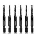 6-Piece 8-32NC Combination Drill Tap Countersink Bit Set SAE, Made of High-Speed Steel with Anti-Rust Blackened Coating, Ideal for Soft Metal, Wood & Plastic, 8-32NC Thread Size, 1/4” Hex Shank