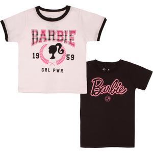 Barbie Girls T-Shirts 2-Pack, Short Sleeve Tees 2-Pack Bundle Set for Girls (White)
