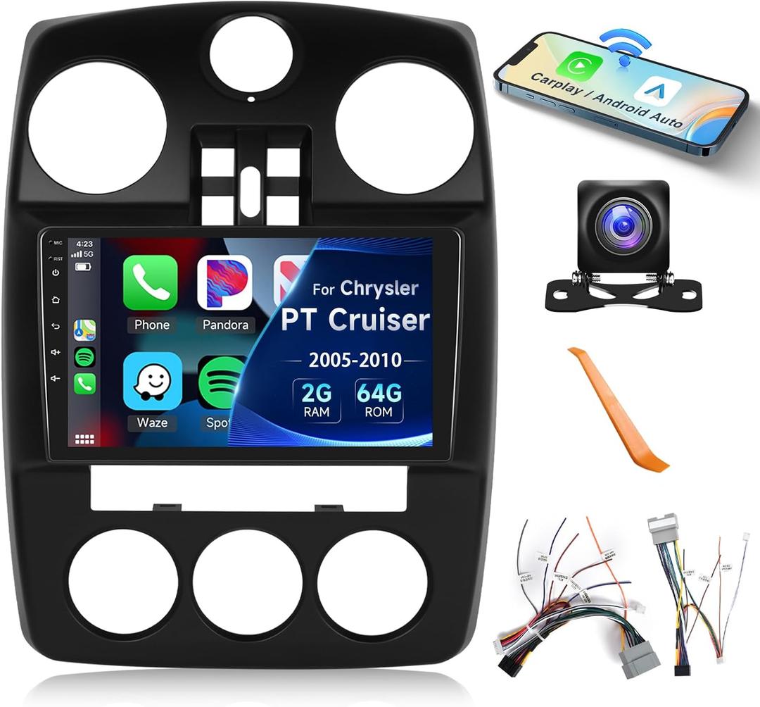 2+64G- for Chrysler PT Cruiser 2005-2010 Car Radio with Wireless Carplay/Android Auto,Android Car Stereo 9 Inch Touch Screen GPS Navigation WiFi Bluetooth FM/RDS Mirror Link SWC Backup Camera