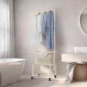 Rolling Laundry Cart with Wheels, Laundry Hamper Basket Organizer with Clothes Hanging Rack, Wire Storage Cloth Shelf Butler, Cream