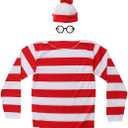 Red&White Stripes Cosplay Costume,Halloween Costumes,Funny Sweatshirt Outfit Glasses Suits (Man-XL, Man)