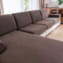 Couch Cushion Covers, Comfort Soft Magic Sofa Covers Washable Stretch Resistant Slipcovers for Sectional and L Shaped Seats Furniture Protectors for Pets (1PC Armrest Cover, Brown)