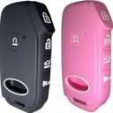 2 Key Fob Covers Fit for KiaRPKEY Silicone Key Shell Fit for 2020 to 2023 Telluride Sorento Niro K5 EV6 Canival Stinger Sportage Soul Forte Cadenza Pink & Black