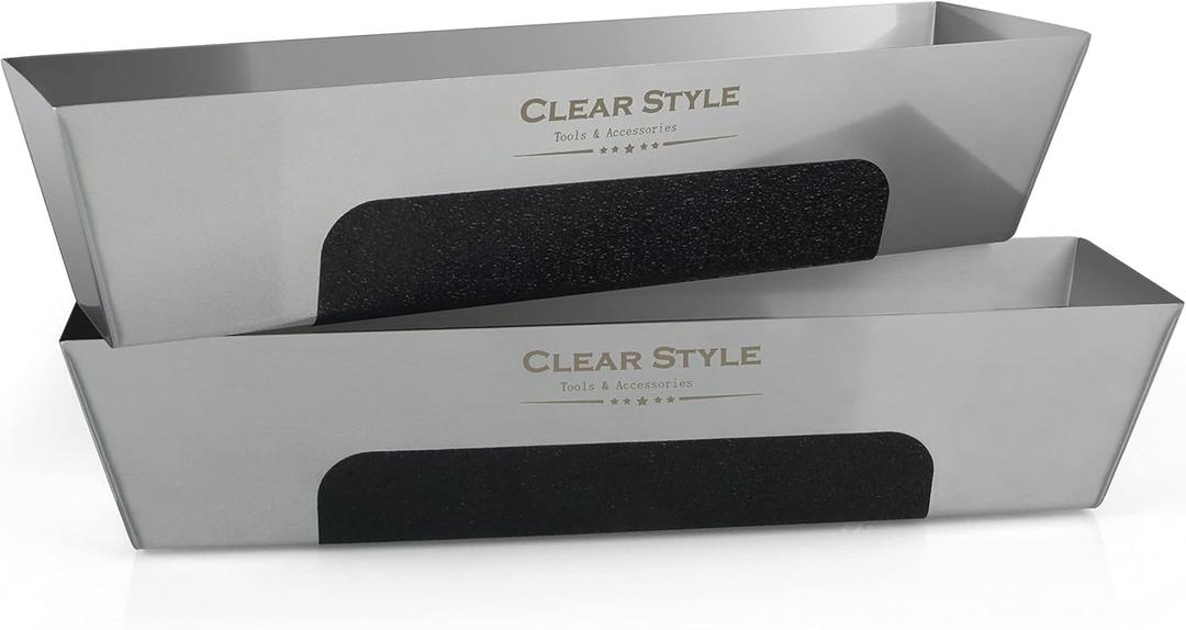 CLEAR STYLE Stainless Steel Mud Pan 14-Inch  2 Pack | Heavy Duty Drywall Tool with Anti-Slip Grip, Easy Clean, Rust Resistant, Taping & Joint Compound Pan for Contractors and DIY