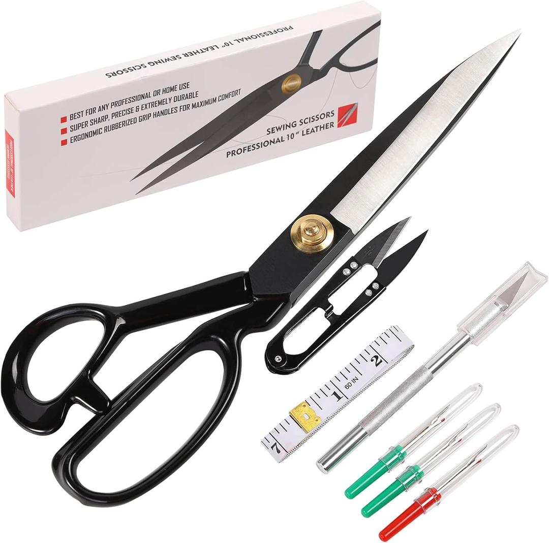Professional Tailor Scissors 10 inch - Heavy Duty Sewing Fabric Scissors for Leather Cutting Industrial Sharp Shears Home Office Artists Students Tailors Dressmakers