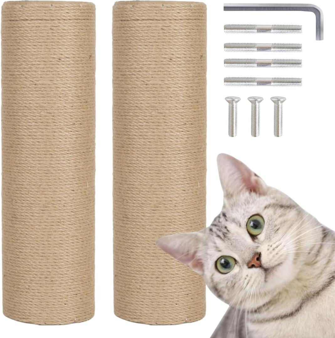 PowerKing Thick Natural Sisal Replacement Scratching Post,15.7" Length, 4.5" Thick, 2Pcs M8 Cat Scratch Post Refill Poles, Ideal for Refurbishment, Includes Screws, Natural (Beige)