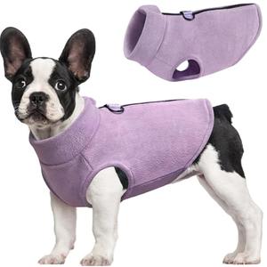 Idepet Dog Fleece Vest Sweater Zip Up Warm Pullover Dogs Jacket with D-Ring Leash Winter Cold Weater Coat Pet Sweatershirt Clothes Hoodie for Small Medium Dogs Boy Girl (Purple, Size L)