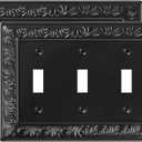 2-Pack Triple Toggle Light Switch Cover Plate, Paisley Pattern Decorative Switch Plate Covers, Black 3 Gang Metal Wall Plates, Corrosion Resistant