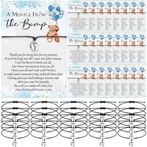 Thyle Baby Shower Favors for Guests Adjustable Bracelets with Message from the Bump Card Footprints Charm Baby Shower Bracelets for Gender Reveal Thank You Gifts(25 Set,Blue Bear)