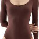 PUMIEY Women's Scoop Neck Long Sleeve Bodysuit Body-hugging Sexy Tops Smoke Cloud Collection, XL