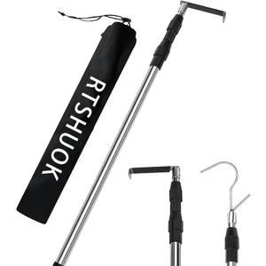 6.5 Ft Truck Cargo Grabber Reach Retriever Tool,Expandable Heavy Duty Stainless Steel Truck Telescoping Pull Pole with Two Hooks for Pickup Truck SUV Boat Accessories (Black)