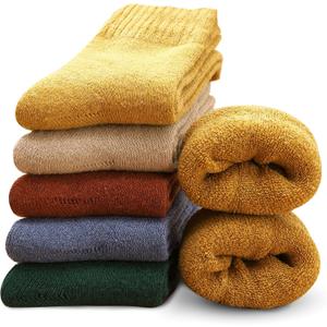VoJoPi Winter Thermal Socks for Women - 5 Pairs Thick Warm Ladies Cozy Wool Crew Boot Socks, US 5-10 (A-blue /Green / Khaki / Nude / Yellow)