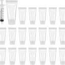 Refillable Empty Tubes Bottles, 20 Pcs 5ml Portable Travel Tubes with Syringes Clear Refillable Toothpaste Tubes Soft Squeezable Containers for Sample Shampoo Makeup Facial Cleanser Lip Gloss
