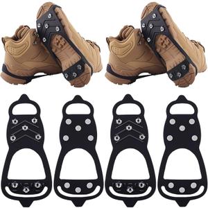 2 Pairs Ice Cleats for Shoes and Boots,Universal 8 Steel Studs Crampon Ice & Snow Grippers for Winter Hiking Climbing Ice Fishing,Anti-Slip, M: Women / Men