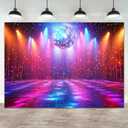 Disco Decorations Backdrop, Retro Glow Party 70s 80s 90s Theme Stage Dance Background Disco Party Decoration, Polyester Banner PartyBackdrop for Birthday Prom Portrait Photo Props 12x10ft