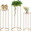 Cylinder Stands for party, 3PCS Elegant Gold Metal Plant Round Pedestal Stand, Display Stand Tables Cake Stand for Party Weddings Birthday Backdrop Decorations