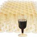 MATANA 100 Plastic Wine Glasses, Gold Glitter 6oz - Gold Wine Glasses, Plastic Wine Cups - Elegant, Sturdy & Reusable Plastic Goblets for Cocktail Parties, Wine Tasting, Weddings, Bridal Shower