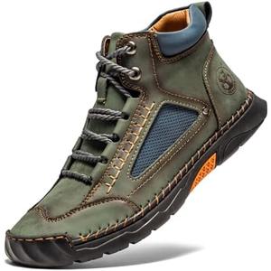 FLYLAND Men's Casual Leather Fashion Sneakers Ankle Chukka Boots Handmade Lightweight Loafers Mid Top Walking Driving Shoes (Size 8, Cyan)