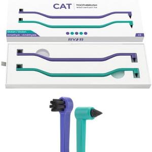RYERCAT Set of 2 Dual Sided Cat Toothbrush - Kitten Toothbrush with Micro Head to fit into Cat/Kittens Mouth - Cat Dental Care Supplies - Pet Toothbrush for Cats(Amethyst Purple & Ocean Blue)