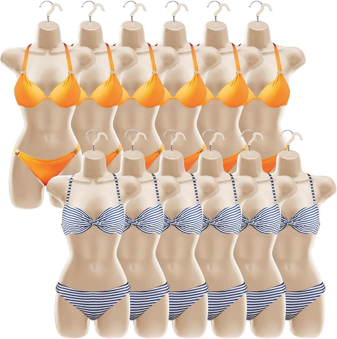 Kigley 12 Pcs Female Mannequin Torso Hanging Dress Form Flesh Colored Hollow Back Thickened Plastic Clothing Mannequin with Hanging Hook for Clothes Display, 31.1 x 16.1 Inch