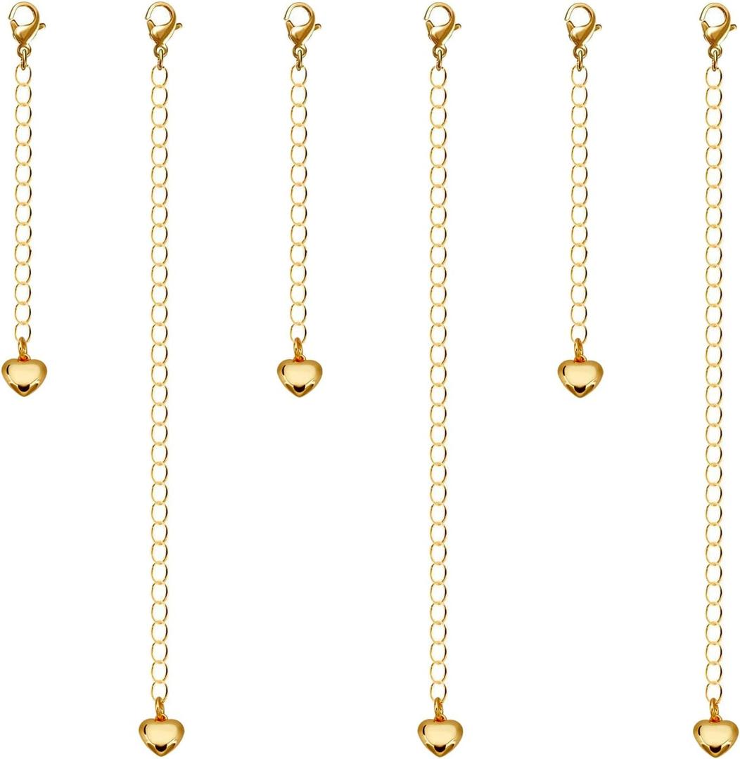 6Pcs 18K Gold Plated Necklace Extenders for Women, Hypoallergenic Bracelet Chain Extenders Set, Extensions 2", 4" Inches (18K Gold Plated (6Pcs))