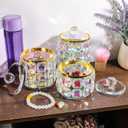 Crystal Trinket Box with Lid, Fancy Glass Necklaces Holder, Small Rings Container, Jewelry Bowlfor Women, Girls, Gift Home Decor (Medium Size)