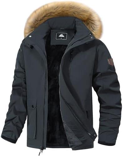 MAOYSSEN Men's Winter Coat Waterproof Warm Ski Snow Jacket Fur Hooded Parka Work Outerwear Snowboarding Jacket, XL