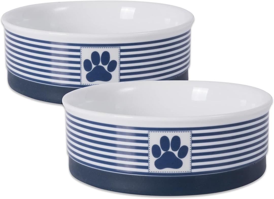 Bone Dry Paw & Patch Ceramic Pet Collection, Medium Set, 6x2", Nautical Blue, 2 Piece