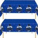 4 x QZYL 2 PCS Graduation Decorations 2026, 108" X 54" Blue Graduation Tablecloth, Disposable Plastic Class of 2026 Tablecover, Rectangle Congrats Grad Table Cover for Grad Decor Party Supplies for Kids
