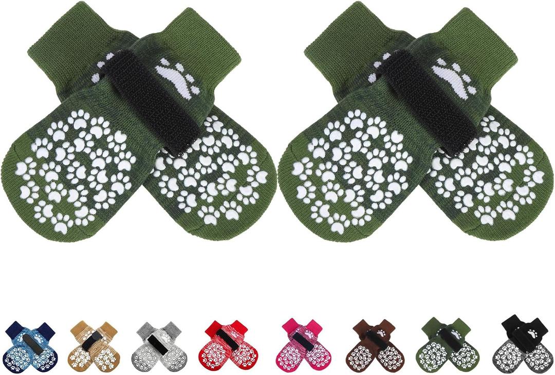 EXPAWLORER Anti Slip Dog Socks to Prevent Licking Paws, Shoes for Hot Pavement, Dog Booties for Small Medium Large Senior Dogs, Traction Control Boots & Paw Protectors for Hardwood Floors ArmyGreen (Medium (4 Count))
