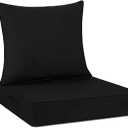Cozyide Outdoor Chair Cushions 24x24, Washable Patio Furniture Cushions with Removable Cover, Waterproof Outdoor Deep Seat Cushion Set with Non-Slip Ties and Handle, Black