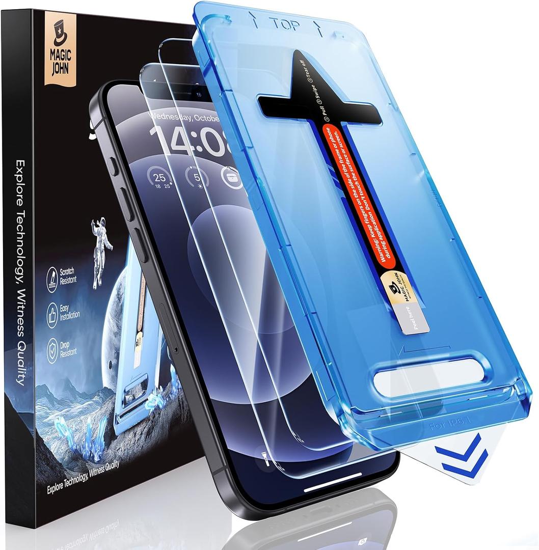 MAGIC JOHN 2 Pack for iPhone 12/iPhone 12 Pro 6.1 inch Tempered Glass Screen Protector, Auto Dust-Elimination Installation, Bubble Free, HD Clear, Easy Installation