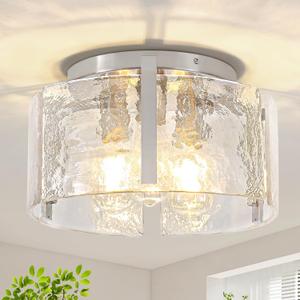 15'' Modern Brushed Nickel Semi Flush Mount Ceiling Light, Hallway Light Fixtures, 3-Light Glass Ceiling Lights for Entryway Kitchen Dining Room Foyer Bedroom Laundry Room Bathroom Lighting Fixtures