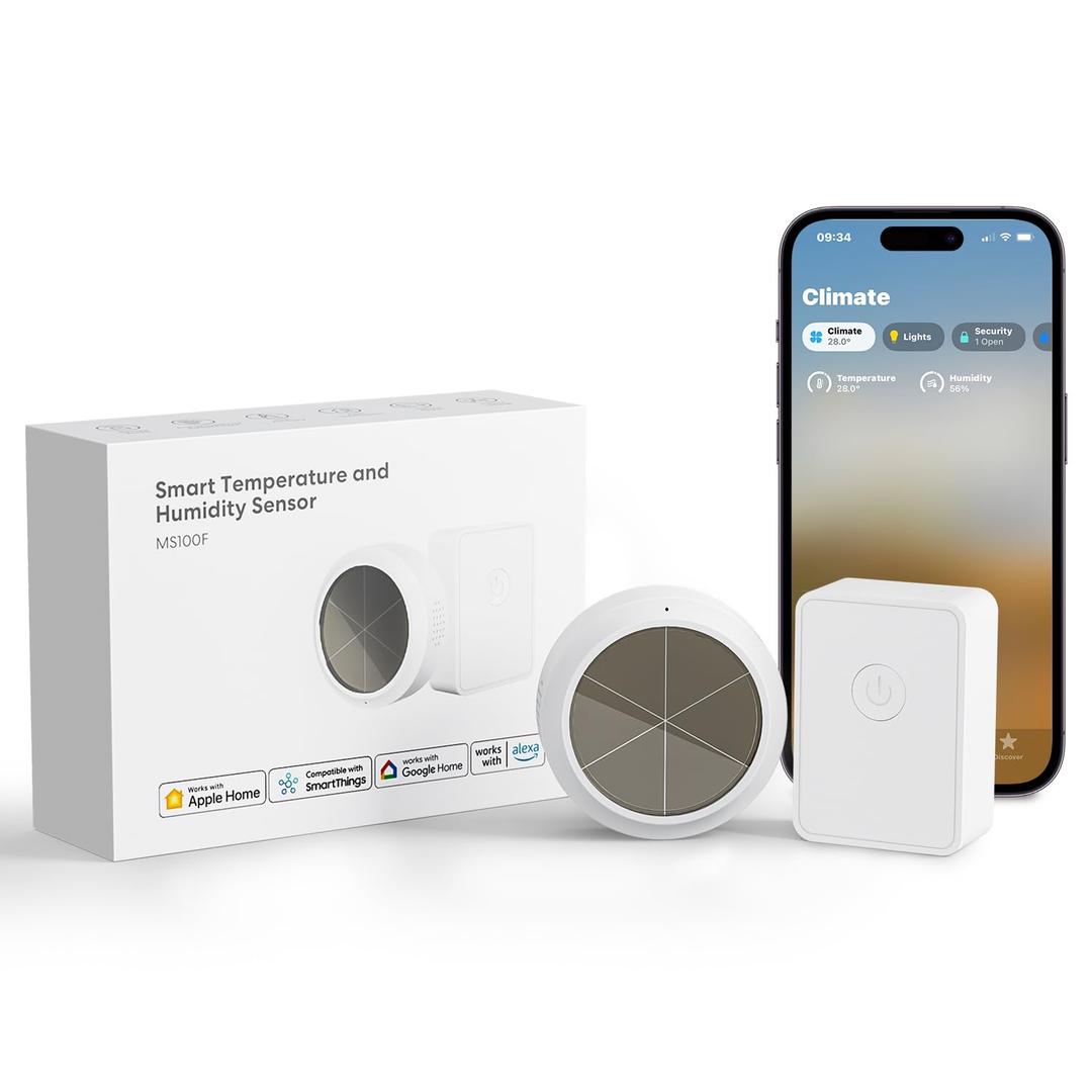 meross WiFi Thermometer Hygrometer, Smart Indoor Humidity Temperature Sensor with Solar Powered, Easy Setup,Support Apple Home, Alexa, Google Home, SmartThings