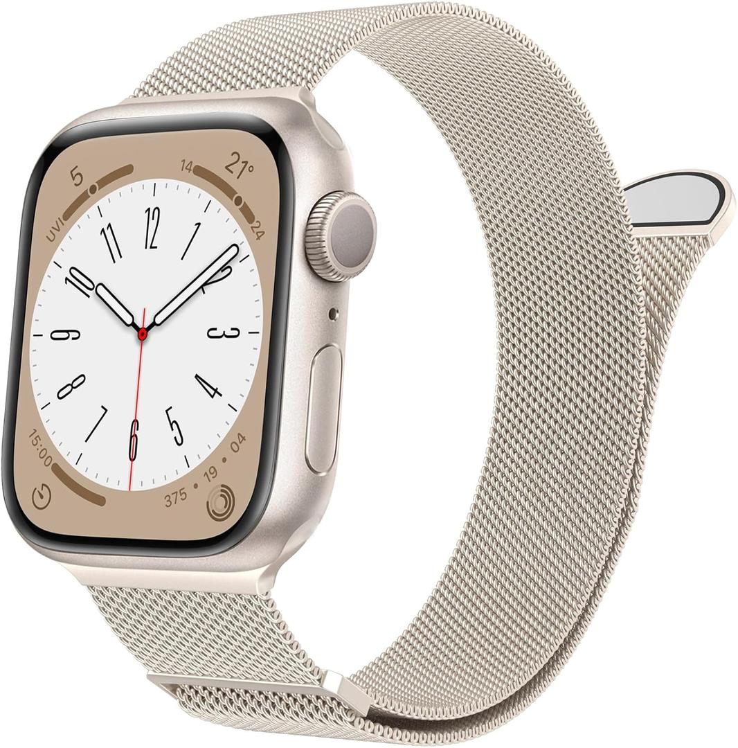Compatible with Apple Watch Band 38mm 40mm 41mm 42mm 44mm 45mm 49mm, Stainless Steel Loop Strap Magnetic Clasp Bands for iwatch Series 9, Ultra 2, SE, Ultra 8 7 6 5 4 3 2 5, Women Men Starlight 49MM